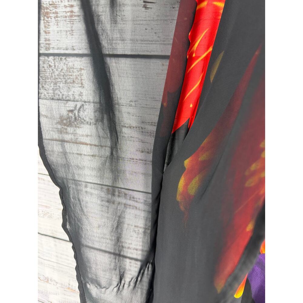 Susan Graver Black Floral Sheer Poncho Blouse Coverup Size 2X Purple Red Flowers - Picture 3 of 7